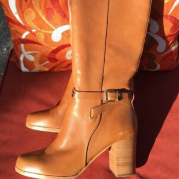 MICHAEL KORS ARLEY LUGGAGE LEATHER RIDING BOOTS - Picture 3 of 7